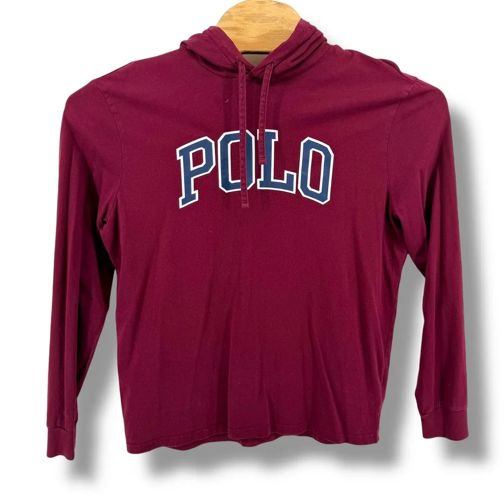Polo Ralph Lauren Men's Burgundy‎ Long Sleeve Hooded T-Shirt Tee Large